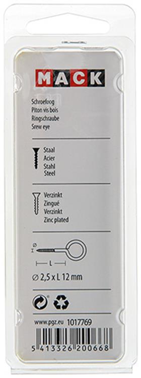 Afbeelding laden in galerijviewer, Mack 1017769 - schroefoog staal verzinkt 18st 2,5 x 12 mm | 10 stuks