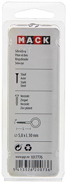 Afbeelding laden in galerijviewer, Mack 1017776 - schroefoog staal verzinkt 4 st 5,0 x 30 mm | 10 stuks