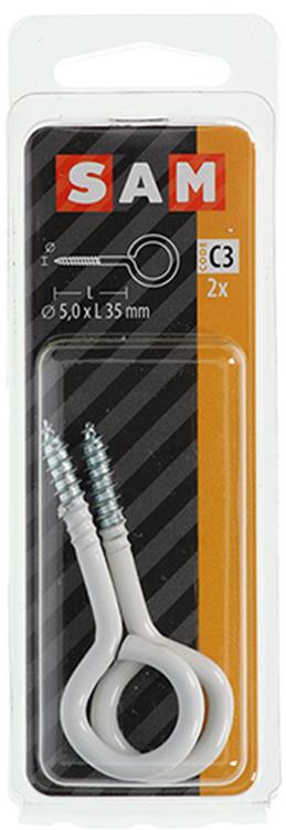Afbeelding laden in galerijviewer, Mack 1017787 - schroefoog staal wit 2 st 5,0 x 35 mm | 10 stuks