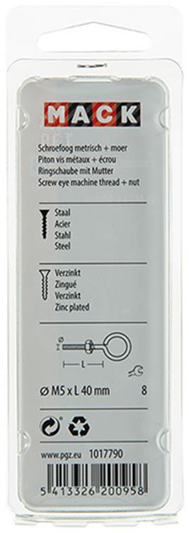 Afbeelding laden in galerijviewer, Mack 1017790 - schroefoog metrisch + moer verzinkt 4 st m5 x 40 mm | 10 stuks