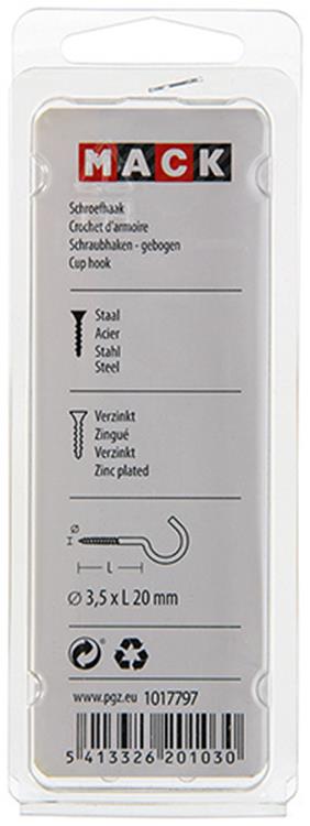 Afbeelding laden in galerijviewer, Mack 1017797 - schroefhaak staal verzinkt 10st 3,5 x 20 mm | 10 stuks