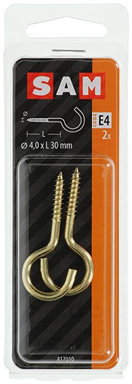 Afbeelding laden in galerijviewer, Mack 1019699 - schroefhaak messing 2 st 4,0 x 30mm | 10 stuks