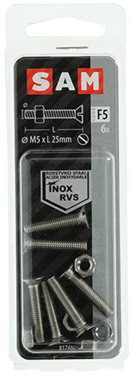 Afbeelding laden in galerijviewer, Mack 1019811 - metaalschroef verz. kop + moer rvs 6 st m5x25 | 10 stuks