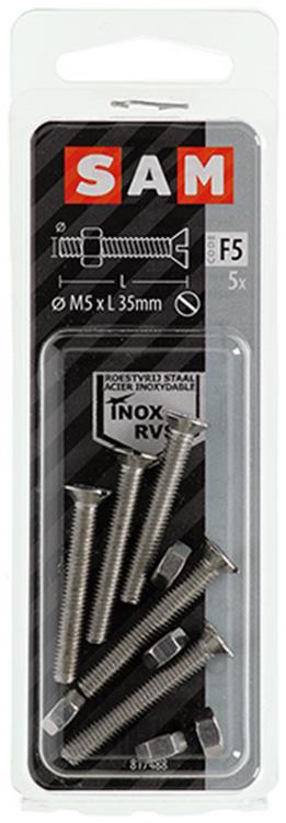 Afbeelding laden in galerijviewer, Mack 1019812 - metaalschroef verz. kop + moer rvs 5 st m5x35 | 10 stuks