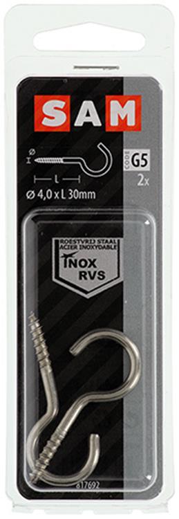 Afbeelding laden in galerijviewer, Mack 1019897 - schroefhaak roestvrijstaal 2 st 4,0x30 mm | 10 stuks