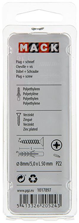 Afbeelding laden in galerijviewer, Mack 1017897 - plug + schroef polyethyleen 10 st 8 mm 5,0 x 50 mm | 5 stuks