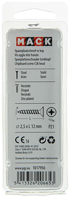 Afbeelding laden in galerijviewer, Mack 1017956 - spaanplaatschroef vz kop geelverz.200st 2,5 x 12 mm | 10 stuks
