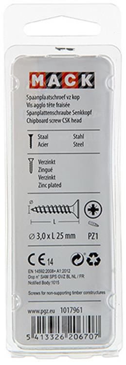 Afbeelding laden in galerijviewer, Mack 1017961 - spaanplaatschroef vz kop geelverz 100st 3,0 x 25 mm | 5 stuks