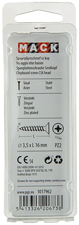 Afbeelding laden in galerijviewer, Mack 1017962 - spaanplaatschroef vz kop geelverz 165st 3,5 x 16 mm | 5 stuks
