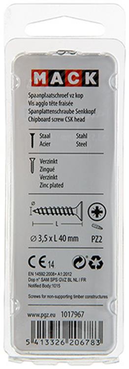 Afbeelding laden in galerijviewer, Mack 1017967 - spaanplaatschroef vz kop geelverz. 55st 3,5 x 40 mm | 5 stuks