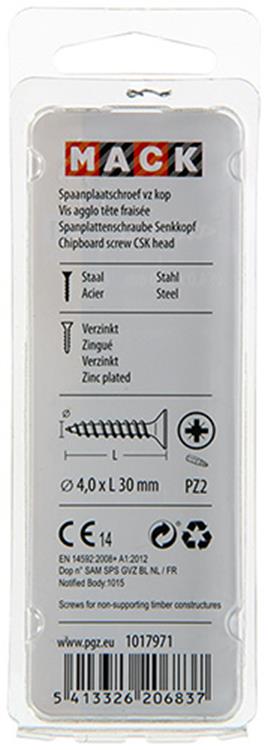 Afbeelding laden in galerijviewer, Mack 1017971 - spaanplaatschroef vz kop geelverz. 60st 4,0 x 30 mm | 5 stuks