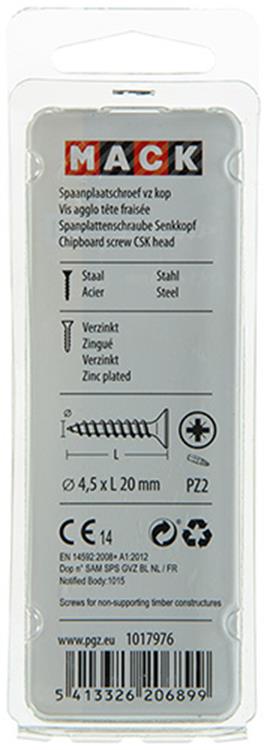 Afbeelding laden in galerijviewer, Mack 1017976 - spaanplaatschroef vz kop geelverz. 70st 4,5 x 20 mm | 5 stuks