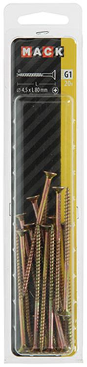 Afbeelding laden in galerijviewer, Mack 1017983 - spaanplaatschroef vz kop geelverz. 20st 4,5 x 80 mm | 5 stuks