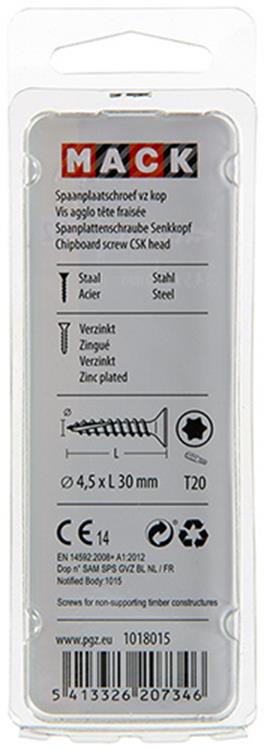 Afbeelding laden in galerijviewer, Mack 1018015 - spaanplschr.vzkop-zelfb. geelverz. 45 st 4,5 x 30 mm | 5 stuks