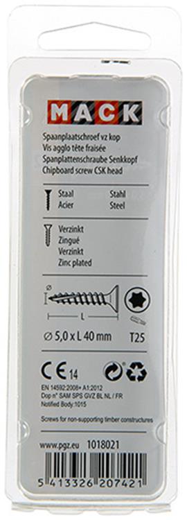 Afbeelding laden in galerijviewer, Mack 1018021 - spaanplschr.vzkop-zelfb. geelverz. 26 st 5,0 x 40 mm | 5 stuks