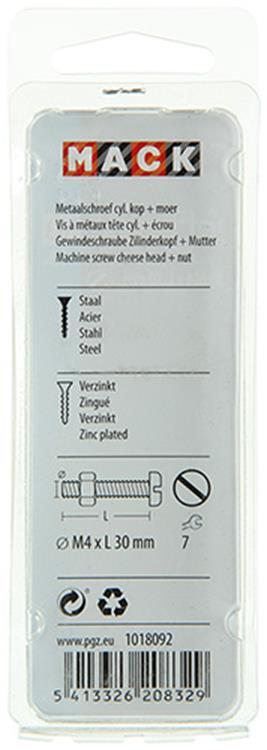 Afbeelding laden in galerijviewer, Mack 1018092 - metaalschroef cyl. kop + moer verz. 40 st m4 x 30 mm | 5 stuks