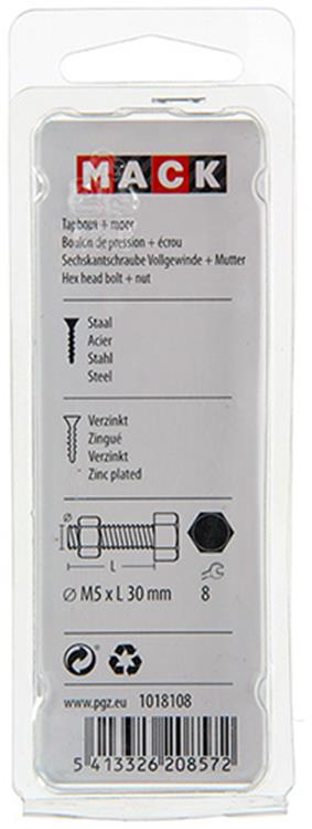 Chargez l'image dans la visionneuse de la galerie, Mack 1018108 - tapbout + moer staal verzinkt 30 st m5 x 30 mm | 5 stuks
