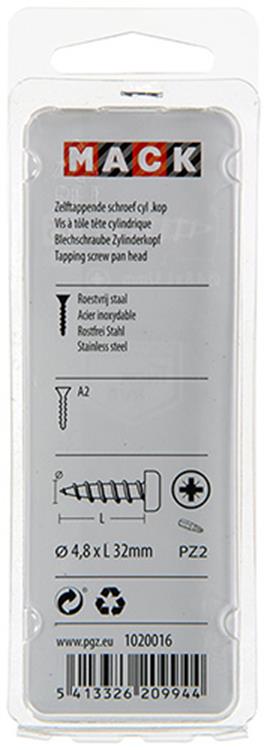 Afbeelding laden in galerijviewer, Mack 1020016 - zelftappende schroef cyl.kop a2 20 st 4,8 x 32 mm | 5 stuks