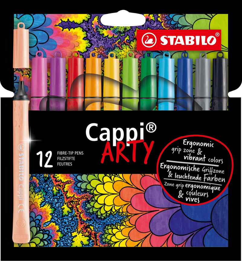 Afbeelding laden in galerijviewer, Stabilo cappi - viltstift - nooit meer je dop kwijt dankzij de dopring - arty etui met 12 kleuren + 1 dopring