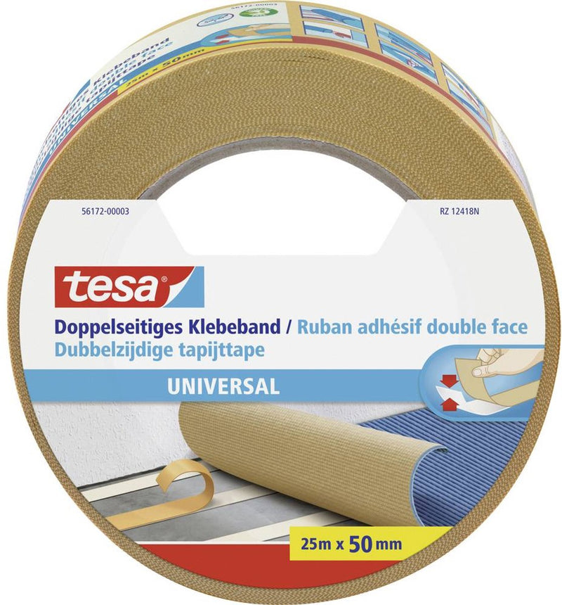 Afbeelding laden in galerijviewer, Tesa dubbelzijdig plakband universeel veelzijdig verpakking decoratie tapijt – 25m x 50mm