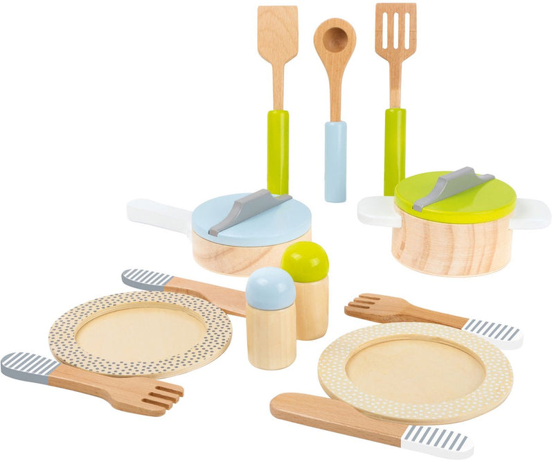 Afbeelding laden in galerijviewer, Small foot - houten kookgerij en servies set, 15dlg.