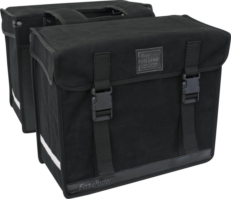 Cargue la imagen en el visor de la galería, Fastrider canvas hybride 36 dubbele fietstas zwart 47l - afgeschuind - waterafstotend canvas - reflecterend - geschikt voor e-bike