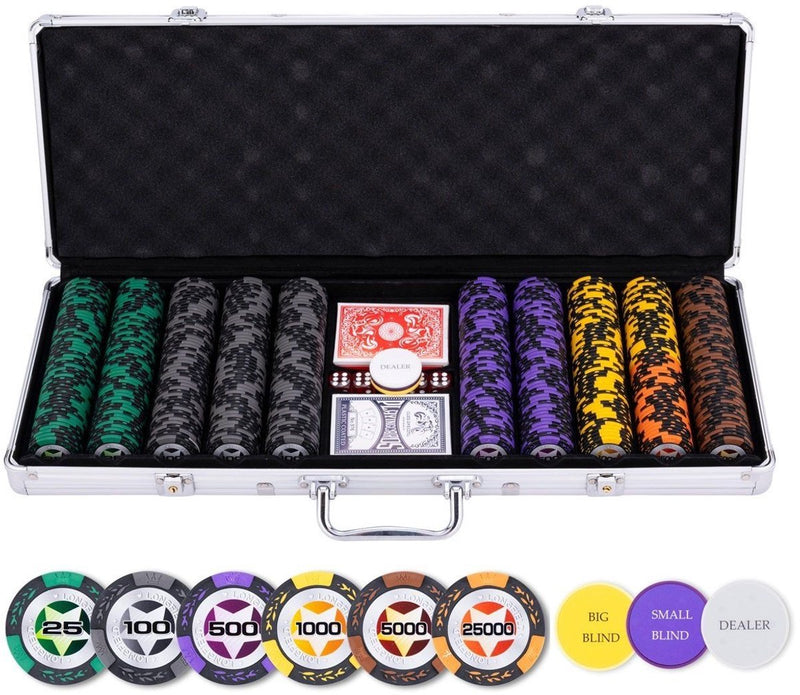 Afbeelding laden in galerijviewer, Longfield pokerset in zilveren koffer - high stake 500 chips 14gr.