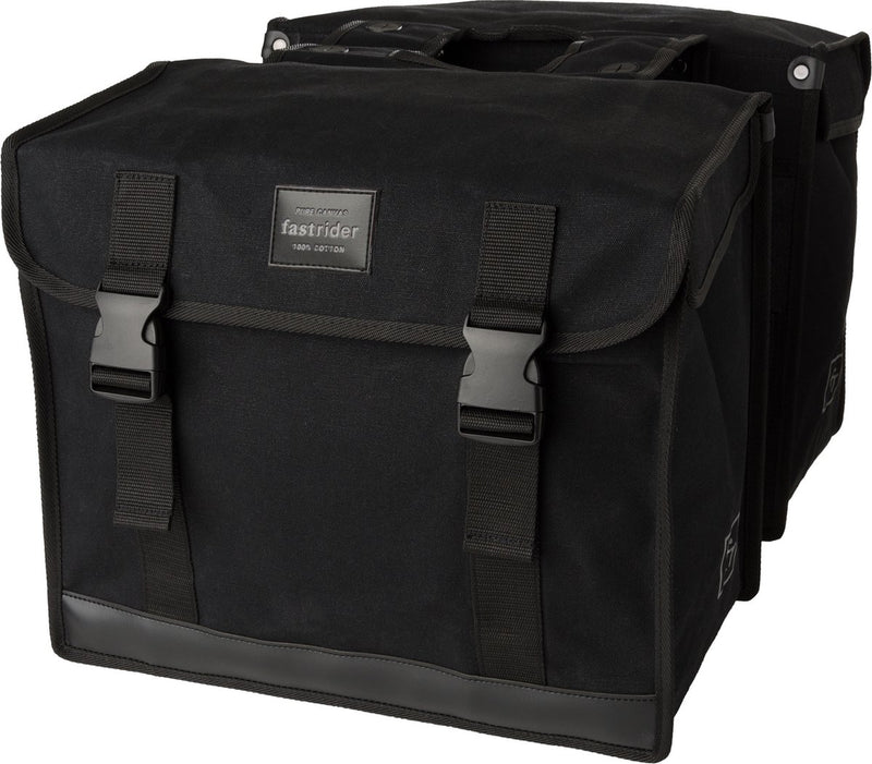 Cargue la imagen en el visor de la galería, Fastrider canvas hybride 94 dubbele fietstas zwart 56l - afgeschuind - waterafstotend canvas - reflecterend - geschikt voor e-bike
