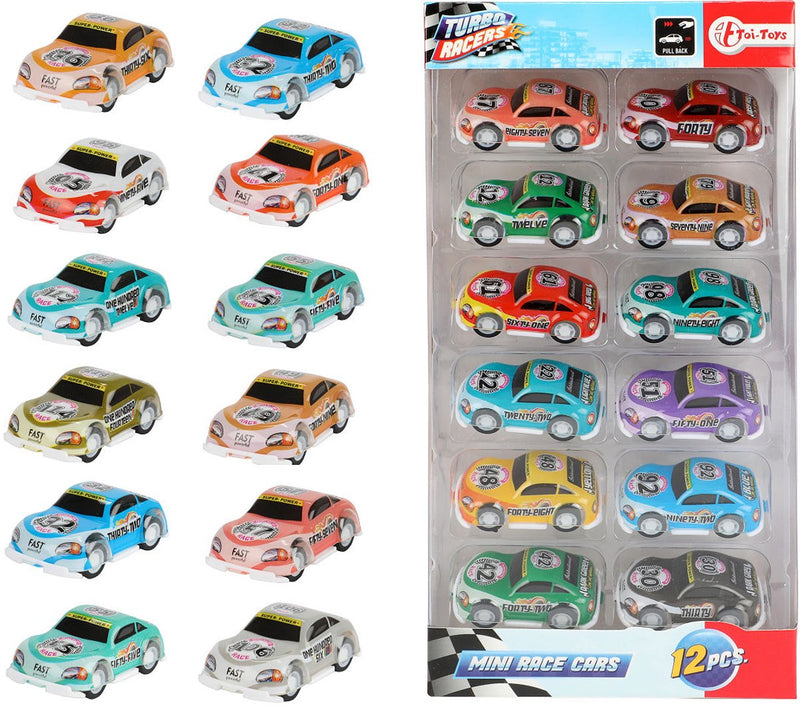 Chargez l'image dans la visionneuse de la galerie, Toi-toys turbo racers pull back raceauto's, 12st.
