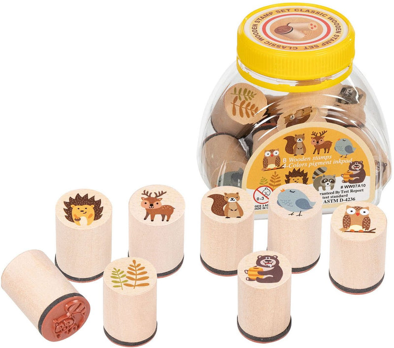 Afbeelding laden in galerijviewer, Goki houten stempelset bosdieren - creatieve speelgoedset voor kinderen.