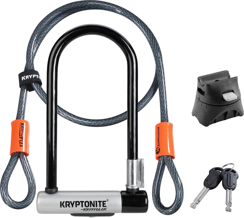 Afbeelding laden in galerijviewer, Kryptonite kryptolok standard mini-7 beugelslot met kabel – fiets – art-2 slot – beugelslot (elektrische) fiets – 17,8x8,2 cm - kabel 120 cm lang – oranje zwart