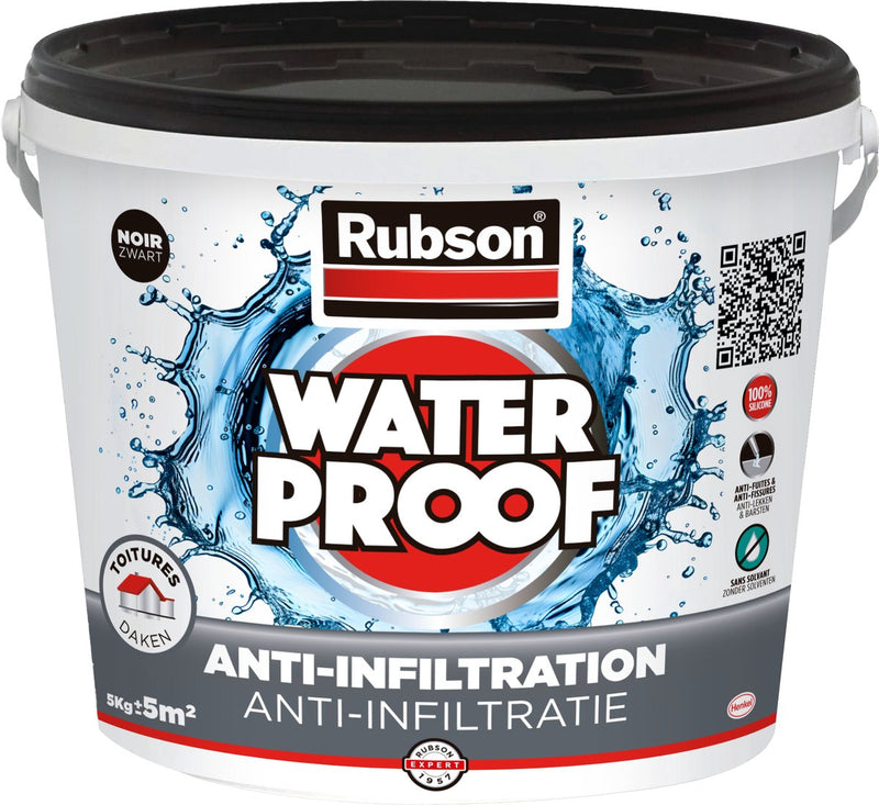 Afbeelding laden in galerijviewer, Rubson anti - infiltratie zwart 5kg | daken, funderingen en ingegraven materialen coating | silicone technologie gebaseerd voor maximale elasticiteit | duurzame coating en uv-bestendig | langdurige bescherming tegen vocht.