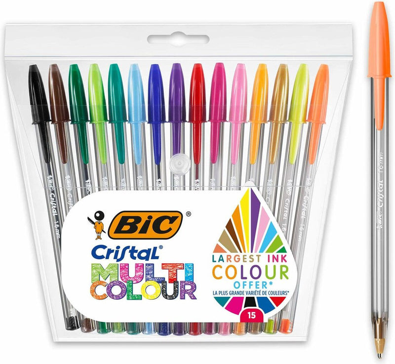 Afbeelding laden in galerijviewer, Bic cristal multicolour balpennen brede punt (1.6 mm) - verschillende kleuren - pak van 15 stuks