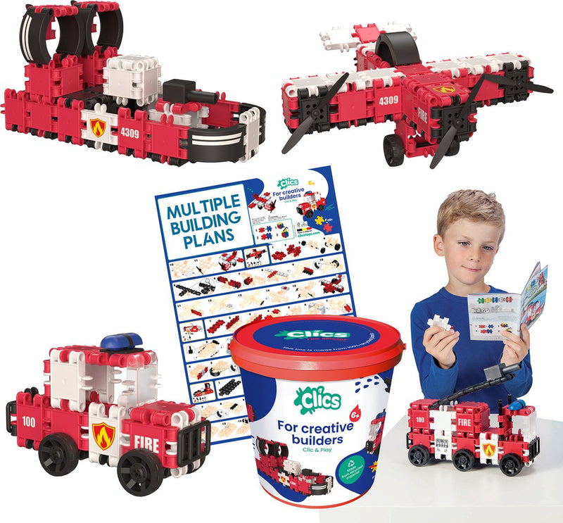 ギャラリービューアに画像をロードする, Clics brandweer 8-in-1 bouwblokken– duurzaam speelgoed gemaakt van gerecycleerde kunststof- bouwset 8 in 1 - speelgoed 4,5,6,7,8 jaar jongens en meisjes- educatief speelgoed- montessori speelgoed- constructie speelgoed