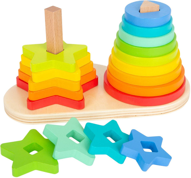 Afbeelding laden in galerijviewer, Small foot - houten stapeltoren regenboog cirkel en ster, 19dlg.
