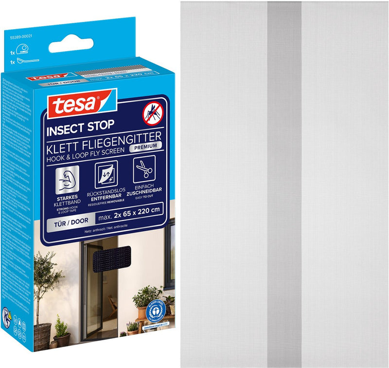Load image into Gallery viewer, Tesa insect stop h l fly screen premium for doors - hor voor deur met klittenband, verwijderbaar, antraciet - 120 x 220 cm