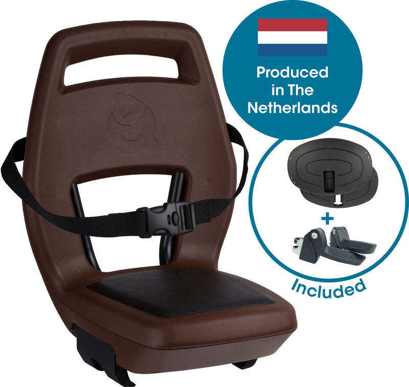 Chargez l'image dans la visionneuse de la galerie, Qibbel junior 6+ fietsstoeltje achter bagagedrager bevestiging - bruin - inclusief voetbeschermingsplaten en voetsteunen