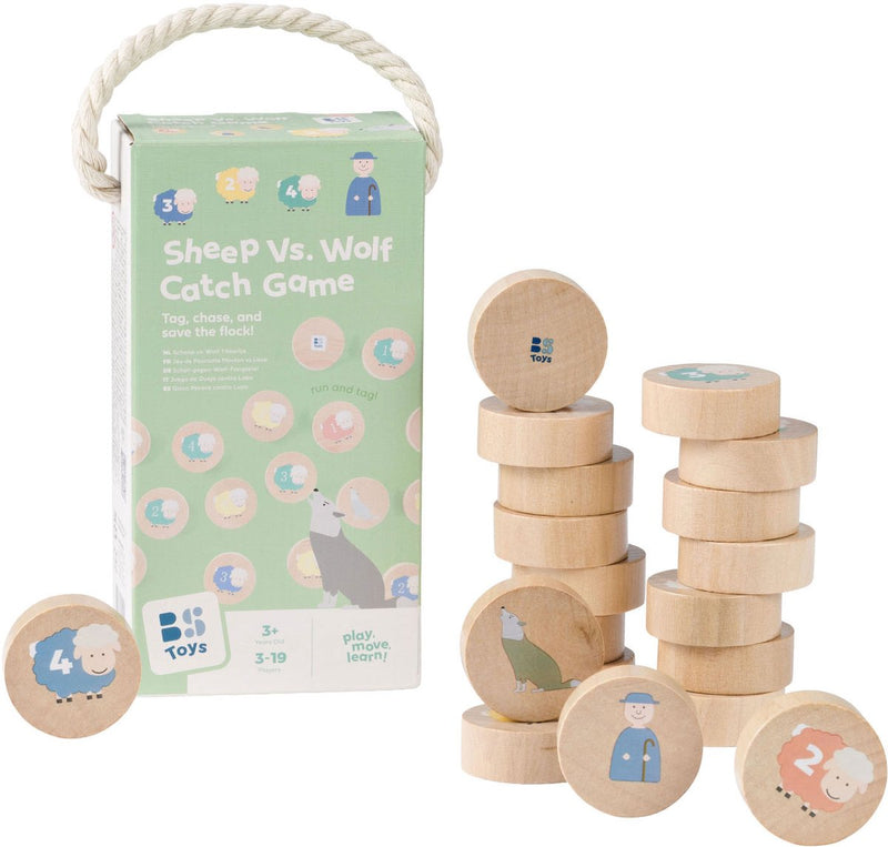 Afbeelding laden in galerijviewer, Bs toys – schaap vs. wolf – actief tikkerspel – houten vangspel – vanaf 3 jaar