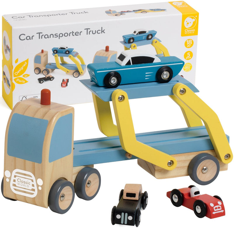 Afbeelding laden in galerijviewer, Lobbes speelgoed bv classic world houten transporter met 3 auto's