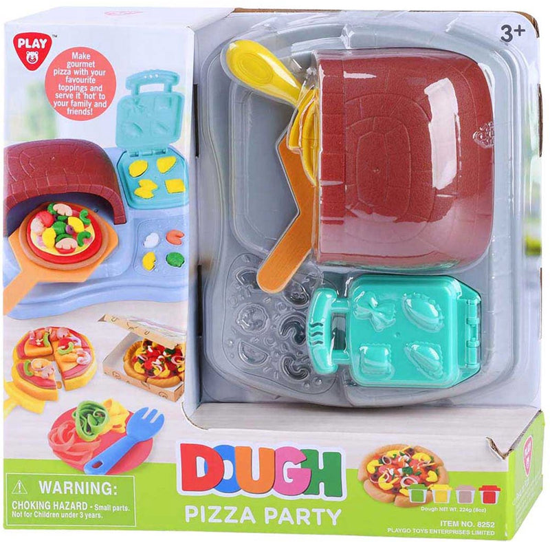 Afbeelding laden in galerijviewer, Playgo klei speelgoed pizza feest set met 4 kleipotjes voor kinderen.