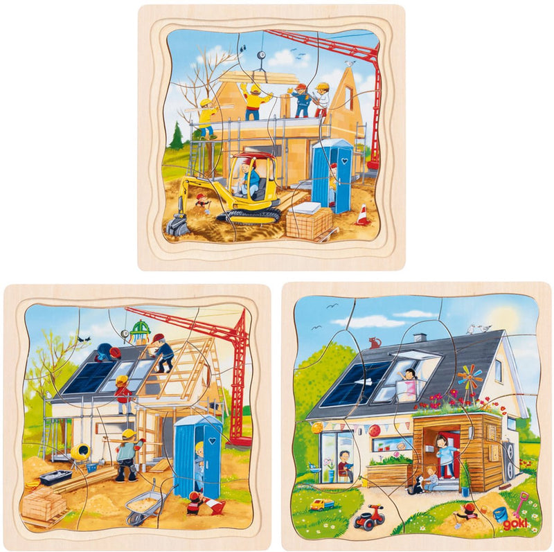 Chargez l'image dans la visionneuse de la galerie, Goki houten 3-lagen puzzel - huis bouwen - 35st.