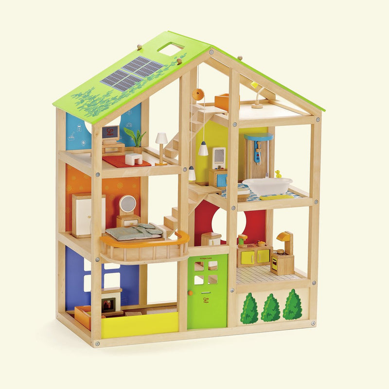 ギャラリービューアに画像をロードする, Hape poppenhuis vier seizoenen - volledig ingericht houten poppenhuis met 36 onderdelen, 3 jaar+