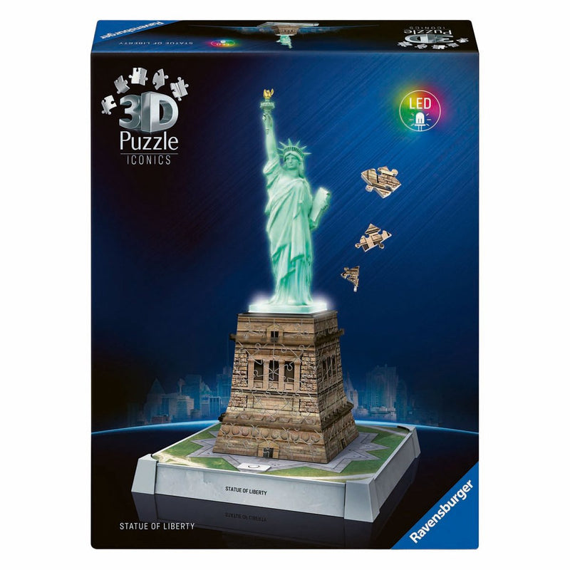 Afbeelding laden in galerijviewer, Ravensburger 3d puzzel iconics vrijheidsbeeld - met licht - 128st.