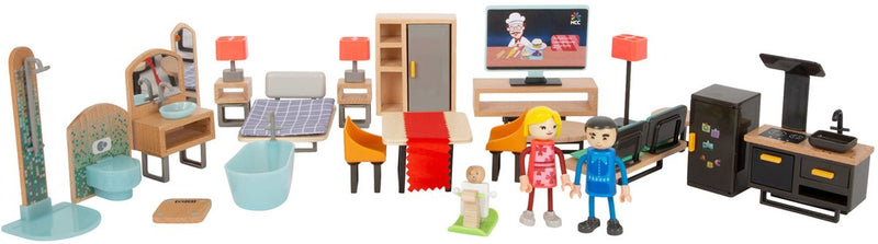 Afbeelding laden in galerijviewer, Small foot - houten poppenhuis meubeltjes modern complete set, 31dlg.