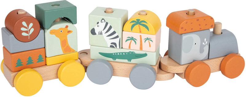 ギャラリービューアに画像をロードする, Small foot - houten stapelblokken trein safari, 16dlg.
