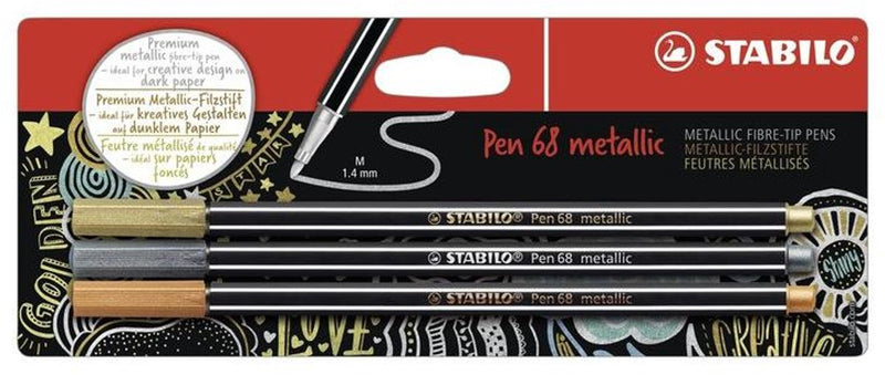 Afbeelding laden in galerijviewer, Stabilo pen 68 metallic viltstiften zilver goud koper - 3dlg.