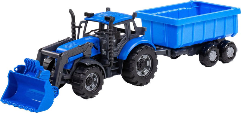 ギャラリービューアに画像をロードする, Cavallino tractor met lader en aanhang kiepwagen blauw, schaal 1:32