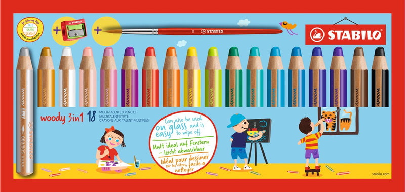 ギャラリービューアに画像をロードする, Stabilo woody 3in1 multitalent potloden - 18dlg. met puntenslijper en penseel