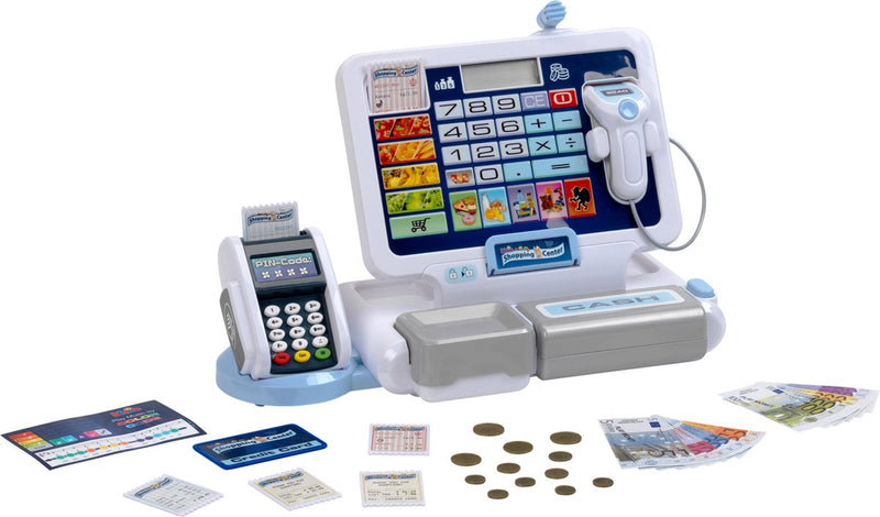 Afbeelding laden in galerijviewer, Klein toys - speelgoed kassa - incl. geluidseffecten, speelgoed munten, biljetten en credit card - meerkleurig