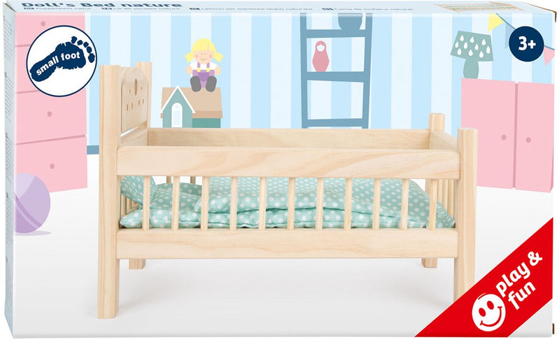Afbeelding laden in galerijviewer, Small foot - houten poppenbed natuurlijk met beddengoed, 4ldg.